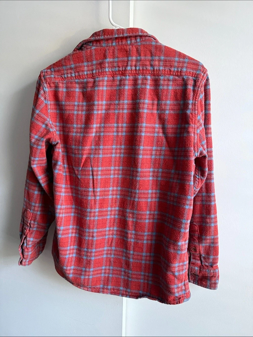 J. Crew Red Plaid Flannel Shirt Jacket with Light Blue Accents